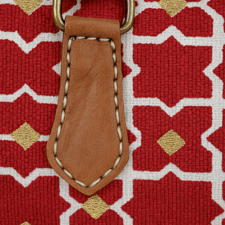 Tan sac à main en cuir marocain avec motif géométrique marocain rouge thumbnail 3