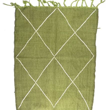 Tapis marocain vert olive - motifs géométriques tissés à la main thumbnail 1
