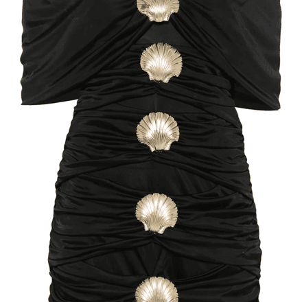 Draped mini dress in jersey with sea shell pin detailing thumbnail 1