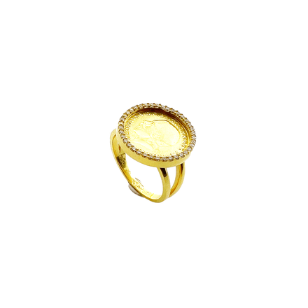 Bague Pièce Or Jaune 18K avec Halo Diamilites – Symbole d'Élégance et d'Héritage Royal. thumbnail 1