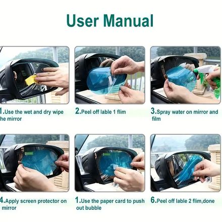 Lot de 2 Films Anti-Pluie pour Rétroviseurs de Voiture – Conduite Sûre par Temps de Pluie & Brouillard thumbnail 4
