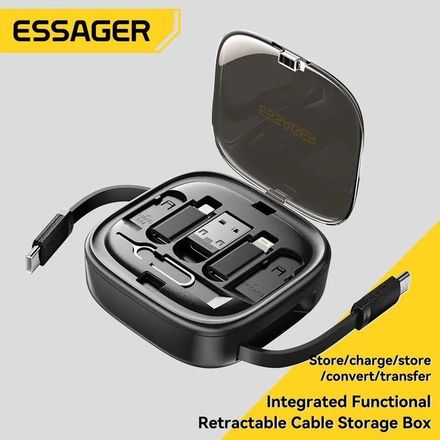 Essager-Mini boîte de rangement de voyage multifonctionnelle, charge rapide, USB A/C vers VopeC, câble Micro Rains, support de téléphone thumbnail 1