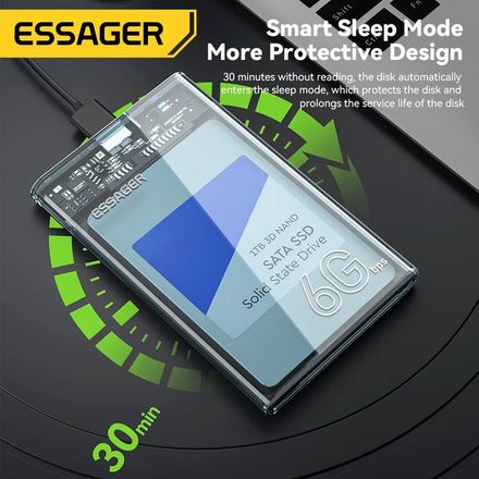 ESSAGER Boîtier de disque dur SATA 2.5 pouces, USB 3.0, boîtiers de stockage pour SSD 2.5 pouces thumbnail 4