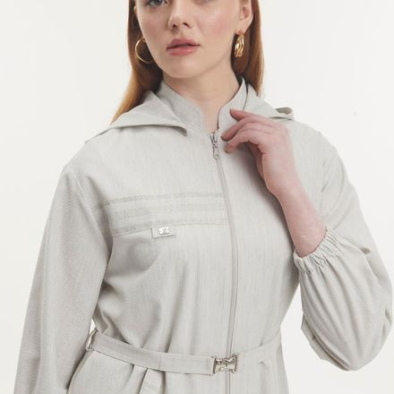 Manteau à capuche zippé ceinturé en pierre thumbnail 1