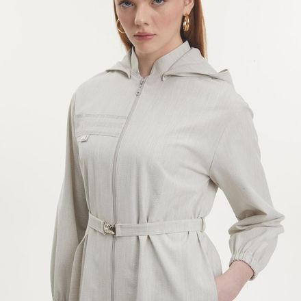 Manteau à capuche zippé ceinturé en pierre thumbnail 2