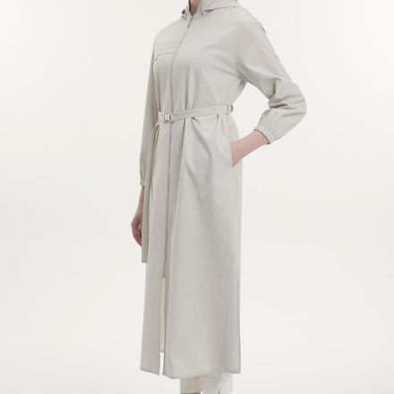 Manteau à capuche zippé ceinturé en pierre thumbnail 3
