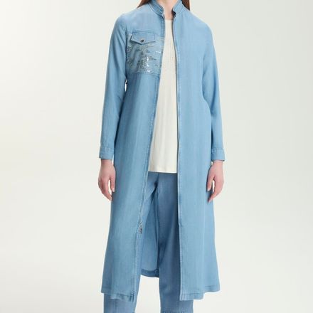 Zippered Belted Blue Dress thumbnail 3