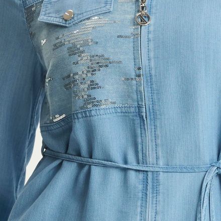 Zippered Belted Blue Dress thumbnail 4
