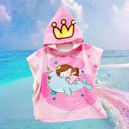 Serviette à Capuche Enfant Princesse Baleine – Douce & Absorbante – 3 à 10 Ans thumbnail 1