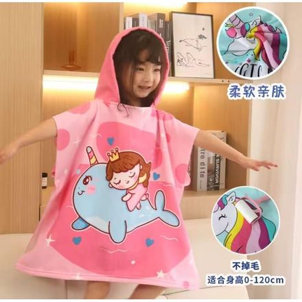 Serviette à Capuche Enfant Princesse Baleine – Douce & Absorbante – 3 à 10 Ans thumbnail 2