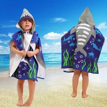 Serviette à Capuche Enfant Requin Bleu – Douce & Absorbante – 3 à 10 Ans thumbnail 2
