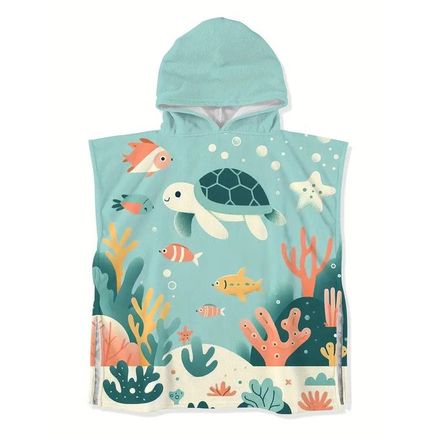 Serviette à Capuche Enfant – Motif Tortue & Poissons – Douce, Légère & Fun – 3 à 10 Ans thumbnail 1
