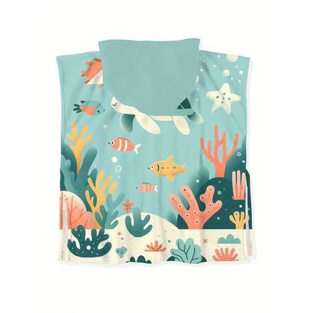 Serviette à Capuche Enfant – Motif Tortue & Poissons – Douce, Légère & Fun – 3 à 10 Ans thumbnail 2