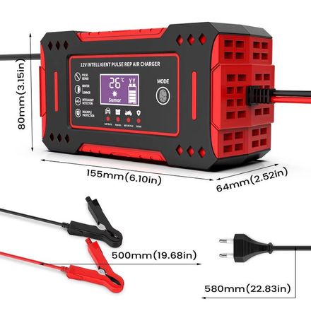 Chargeur de batterie de voiture 12V 6A, réparation d'impulsions, écran LCD, Charge rapide intelligente, AGM, Cycle profond, GEL, plomb-acide, pour automobile et moto thumbnail 2
