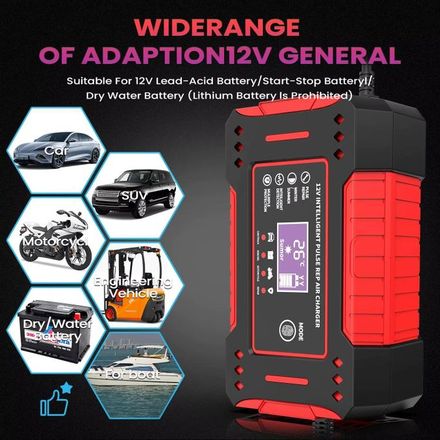 Chargeur de batterie de voiture 12V 6A, réparation d'impulsions, écran LCD, Charge rapide intelligente, AGM, Cycle profond, GEL, plomb-acide, pour automobile et moto thumbnail 6