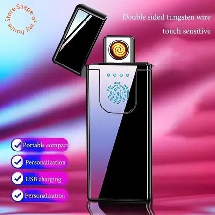 Briquet électrique tactile,Rechargeable par Usb,allumage Double face,coupe-vent,Ultra-fin,outil pour fumer thumbnail 4