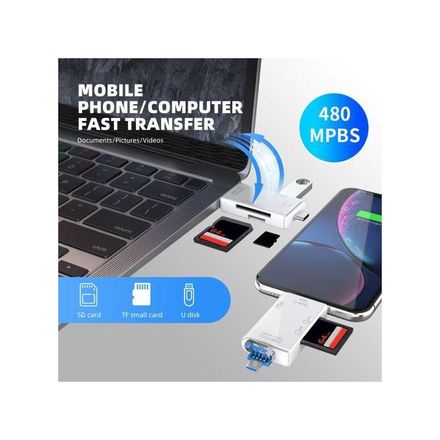 Lecteur de Carte USB 3.0 Multifonction 6 en 1,Disque U, Type C, Micro USB, clé USB TF, Clé USB SD, Adaptateur thumbnail 2
