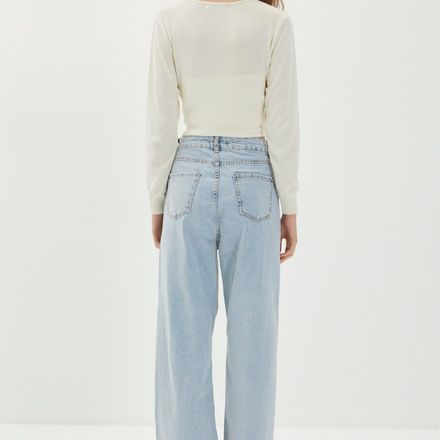Denim taille haute jambe large pantalon  thumbnail 3