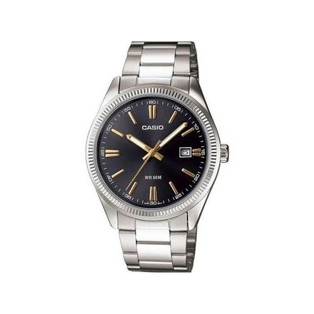 Casio Tout en acier inoxydable - Index dore - Cadran noir & avec dateur -MTP-1302d-1a2vdf thumbnail 1