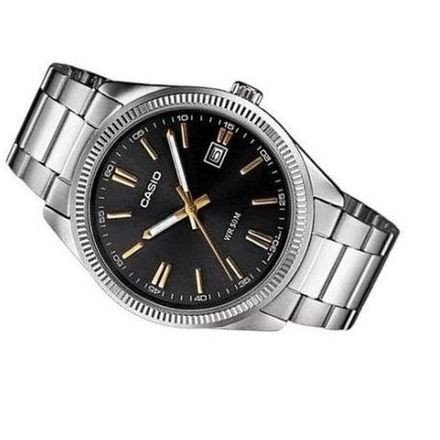 Casio Tout en acier inoxydable - Index dore - Cadran noir & avec dateur -MTP-1302d-1a2vdf thumbnail 2