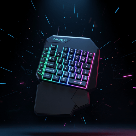 T-WOLF T19 – Clavier Mécanique à Une Main RGB pour Jeu + Brosse de Nettoyage Offerte thumbnail 3