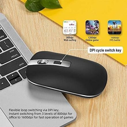 Souris Sans Fil Rechargeable Silencieuse Haute Résolution Excellente pour Bureau Et Gaming-Noir thumbnail 2