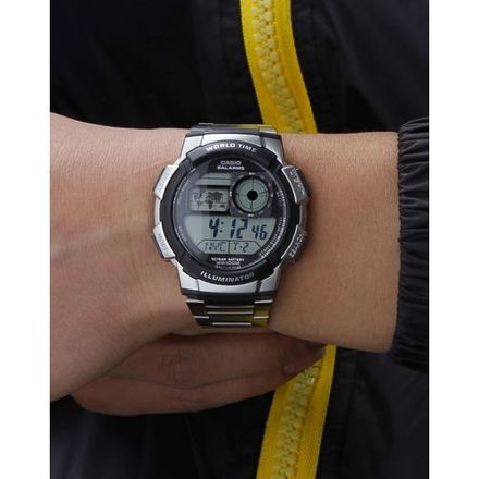 Montre d'heure Mondiale Illuminateur Bracelet Acier Inoxydable Digital-AE-1000wd-1avdf thumbnail 3