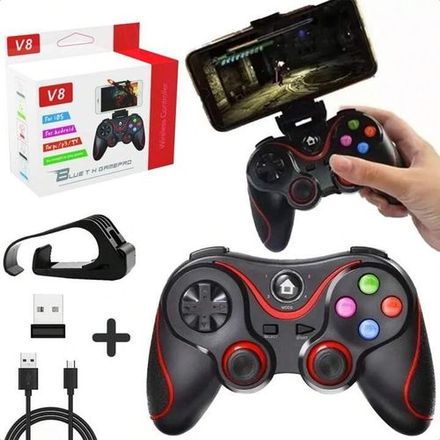 Manette de jeu sans fil Bluetooth 4.0 GSH V8 pour PC Windows 7/8/10/Switch Tv Box/Ordinateur portable/Smartphones -Noir-rouge thumbnail 1