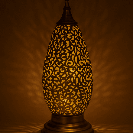 Lampe de table marocaine en laiton – Lampe en métal à motifs anciens pour sol ou console thumbnail 2
