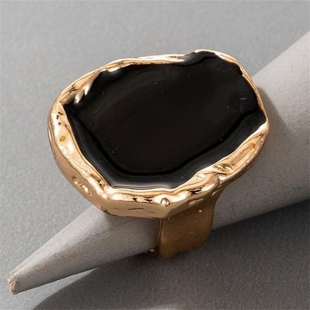Grande Bague Pierre Noire Métal Bohème thumbnail 3