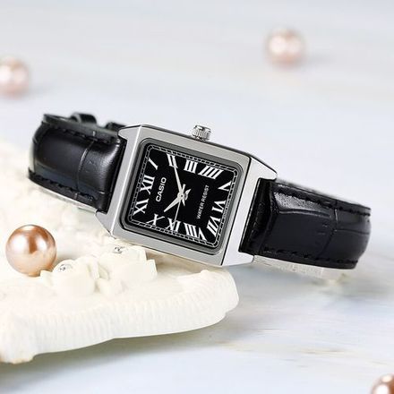 Montre pour femme Bracelet en cuir noir cadran romain résistant à l'eau-Ltp-v007l-1budf thumbnail 2