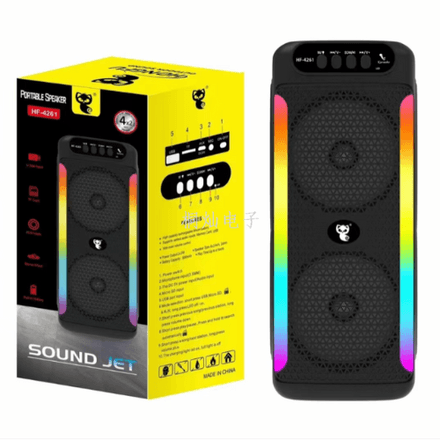 Enceinte Bluetooth Portable HF-4261 Double 4" Haute Puissance à Lumières LED thumbnail 1