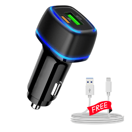 Chargeur de voiture avec charge rapide Double port : sortie USB-C et USB-C thumbnail 1