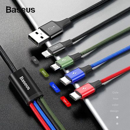 Câble USB 4 en 1 Charger Fast Quatre Appareils Même Temps iPh + Micro + 2 Type-C thumbnail 2