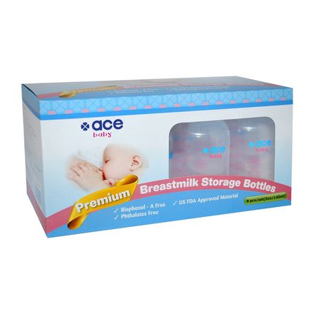 Biberons de conservation de lait ACE BABY à col standard, lot de 8 (140 ml), sans BPA thumbnail 1