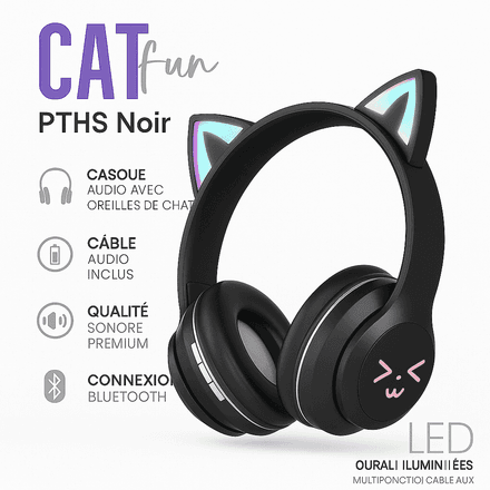 Casque Bluetooth LED Chat Noir thumbnail 2