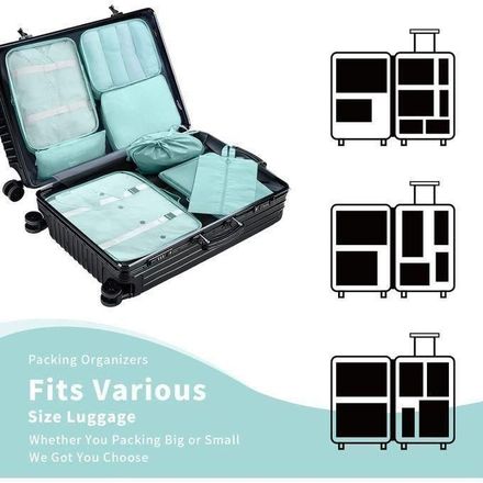 Pack 7Pcs Sac de Rangement pour Voyage de Valise VERT, Organisateur de vêtements thumbnail 4