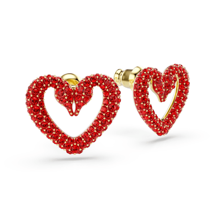 Sublima stud earrings, Heart, Small, Red, Gold-tone plated thumbnail 2