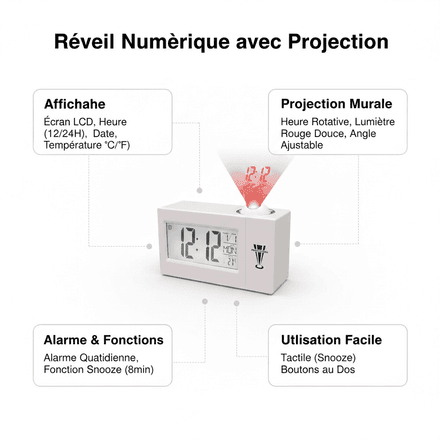 Horloge Numérique de Projection LCD – Affichage Heure, Météo & Température thumbnail 4