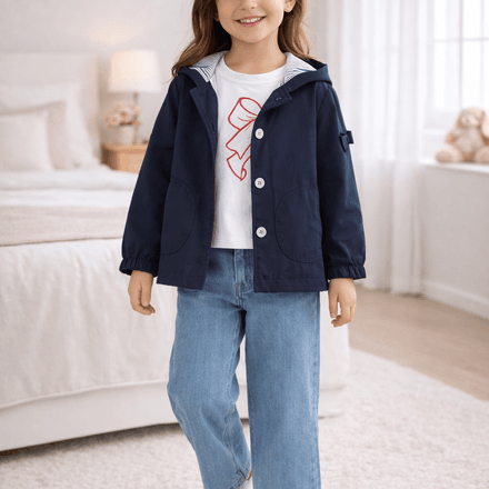 Ensemble Fille Veste Légère À Capuche, T-shirt Imprimé Et Jean thumbnail 1
