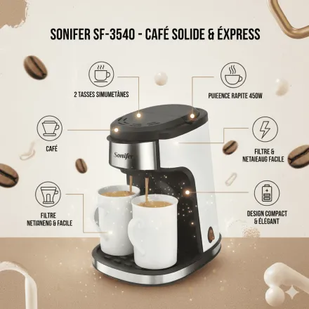 Machine À Café Filtre Avec 2 Tasses En Porcelaine – 450w thumbnail 2