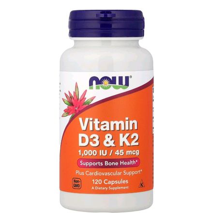 Vitamine D3 & K2 Now Foods – Soutien Os & Immunité – 120 Capsules thumbnail 1