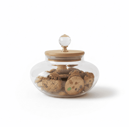 Bocal À Biscuits Design – Verre & Bambou Avec Bouton En Cristal thumbnail 1