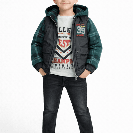 Veste Garçon Avec Capuche Tricot En Coton + Jean Noir – Style Sport thumbnail 1