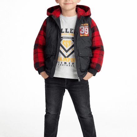 Veste Garçon Avec Capuche Tricot En Coton + Jean Noir – Style Sport thumbnail 2