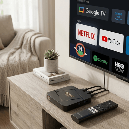 Tv Box Senic Sc-500 – Android 14 Google Tv 4k Uhd Wifi Double Bande + Télécommande Bluetooth thumbnail 1