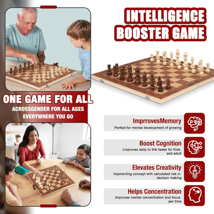 Jeu De Société 3 En 1 En Bois – Echecs, Dames Et Backgammon thumbnail 3