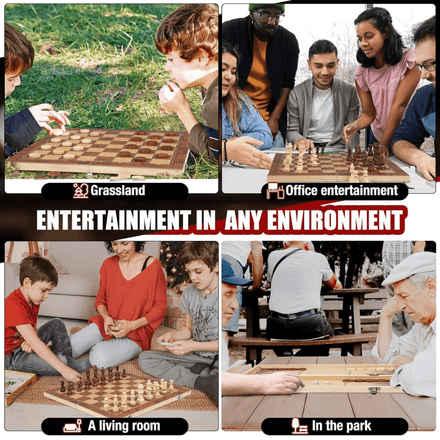 Jeu De Société 3 En 1 En Bois – Echecs, Dames Et Backgammon thumbnail 4
