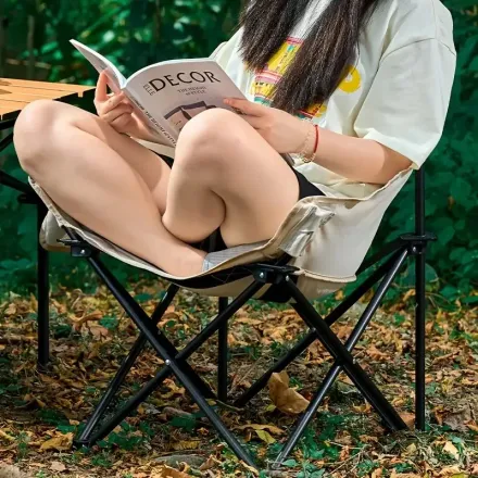 Chaise Lunaire Pliable Portable Avec Dossier Haut Pour Pique-nique, Pêche Et Plage Biege thumbnail 5