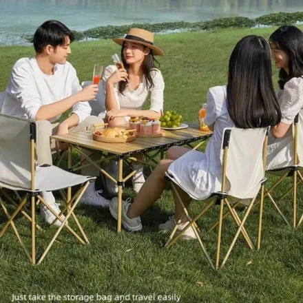 Ensemble De Chaises Et Table Carrées En Bois Pour Voyage, Camping Et Pique-nique thumbnail 3